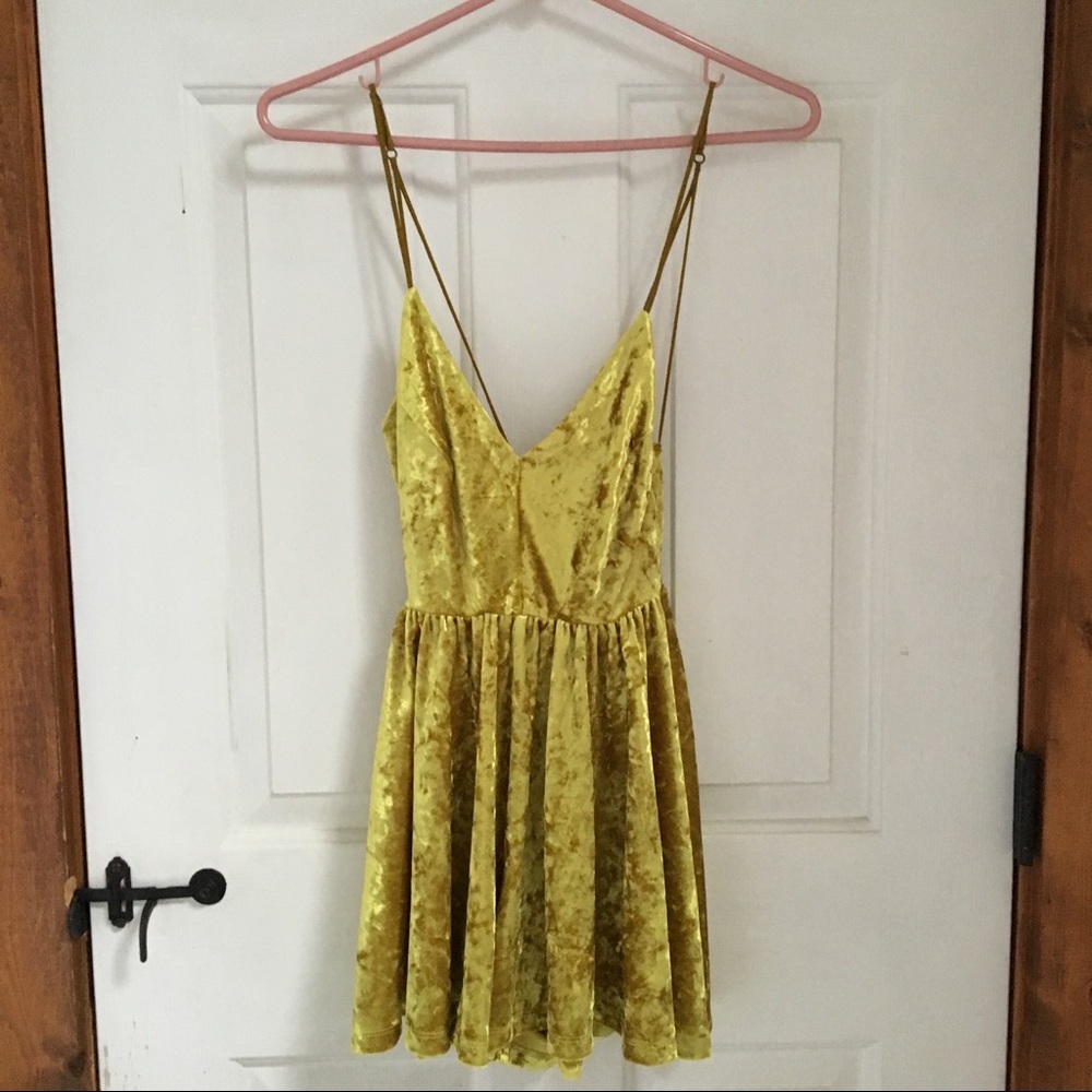 Urban Outfitters Yellow Velvet Strapless Dress NWT